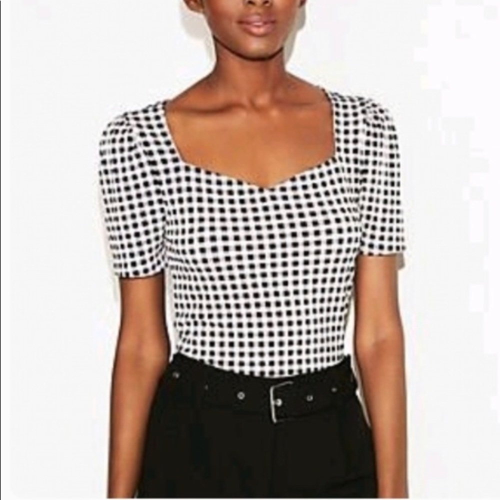 EXPRESS Puff Sleeve Gingham Top